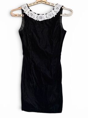 Vintage 90s Jessica McClintock Mini Dress 5/6 Black Velvet Open Back Goth Glam